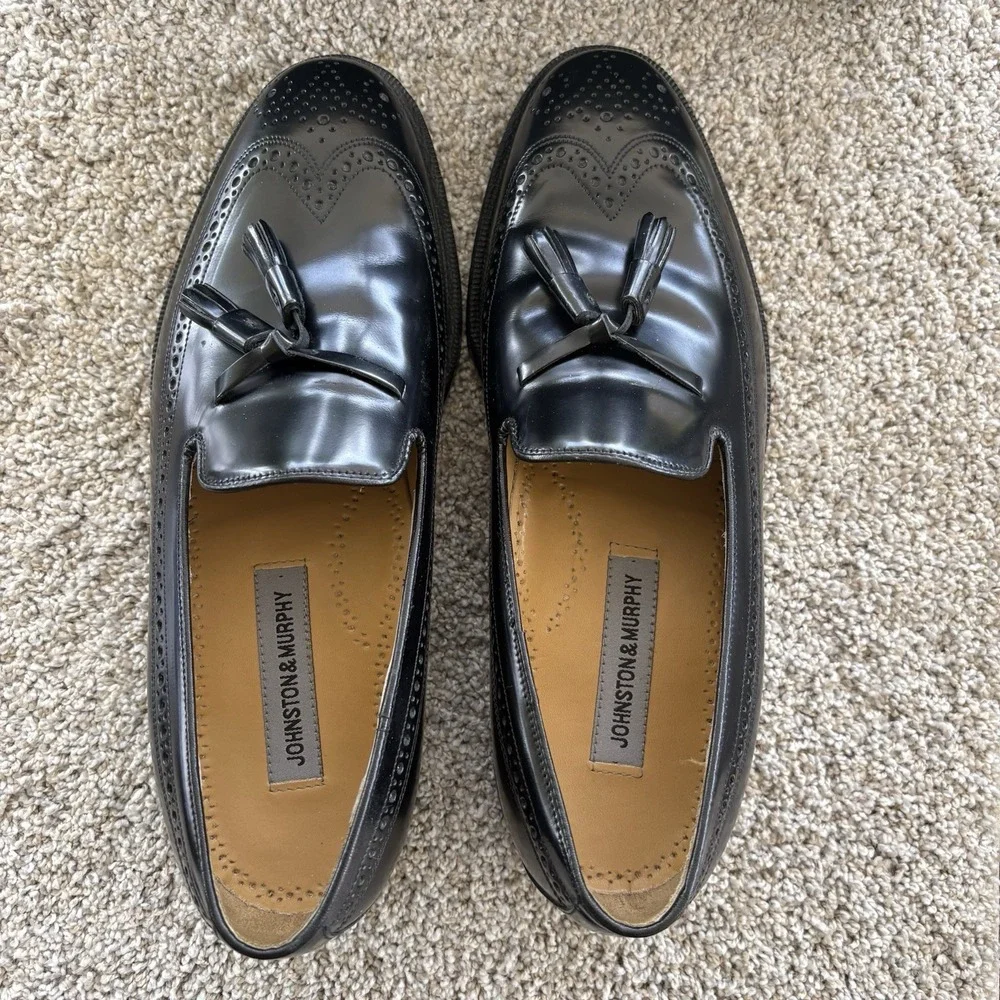 JOHNSTON & MURPHY Aristocrat Deerfield Black Wing Tip Dress Shoes Size 9
